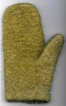 Felted nålebinded mitten made by Satu Hovi. She used a yarn that is 50% dog hair.